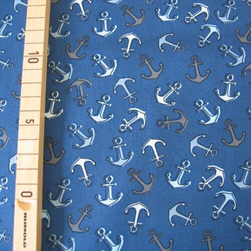 Druckstoff mittelblau mit Ankern