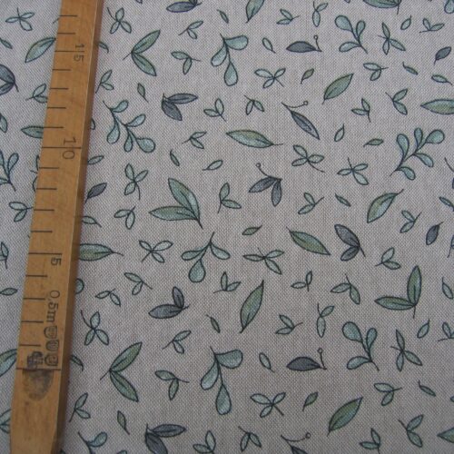 Canvas natur (Leinenlook) mit kleinen grünen Blättern