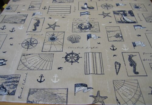 Tischdecke Canvas natur mit maritimen Motiven (100x100)