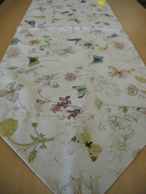 Tischläufer (sF) Canvas natur mit Blume und Schmetterling (45x140)