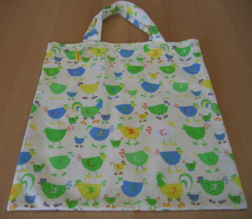 Tasche Baumwolle weiß mit Hühnern