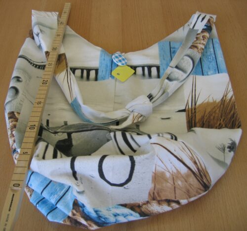 Knotentasche Canvas mit Strandmotiven, Verschlussknopf