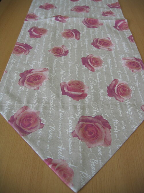 Tischläufer (sF) Canvas natur (Leinenlook) mit Rosenblüten (45x140)