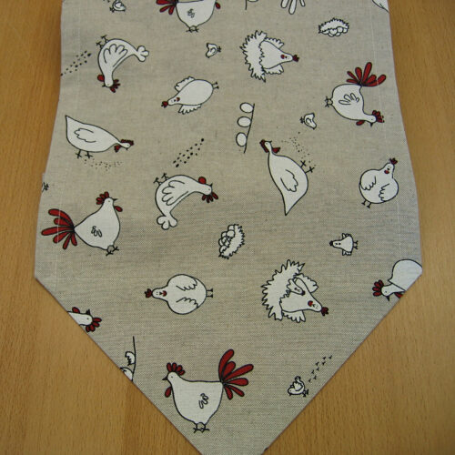 Tischläufer (sF) Canvas natur (Leinenlook) mit weißen Hühnern (30x100)