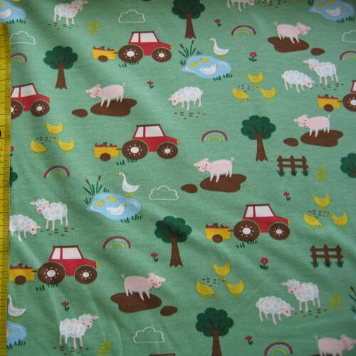 Jersey hellgrün mit Bauernhofmotiven
