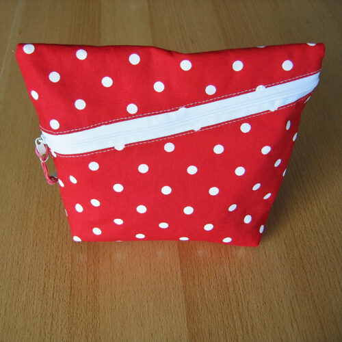 Kosmetiktasche Baumwolle rot mit weißen Punkten