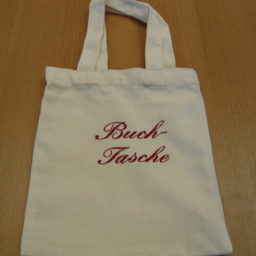 Tasche Baumwolle weiß mit Stickerei "Buch-Tasche"