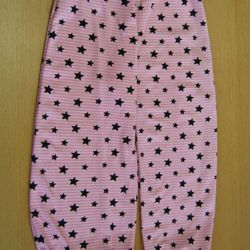 Kinderhose Jersey 104 rosa-weiß gestreift mit schwarzen Sternen