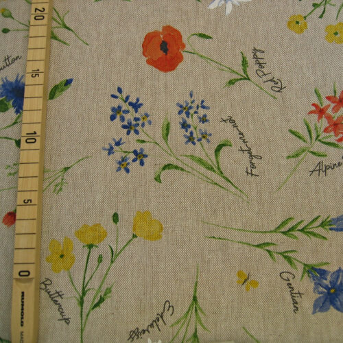 Canvas natur (Leinenlook) mit alpinen Blumen "Alpine Flower Field"