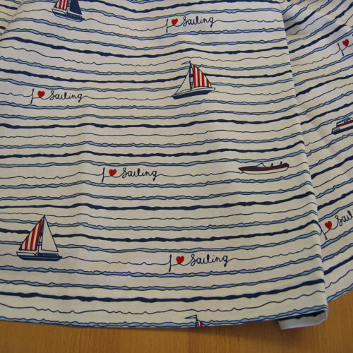 Tischdecke Canvas weiß mit Booten und Wellenlinien (100x100)