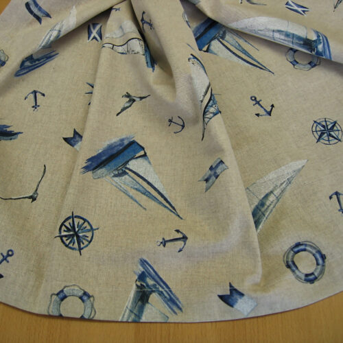 Tischdecke Canvas natur (Leinenlook) mit Segelbooten, Ankern, Rettungsringen usw. (100x100)