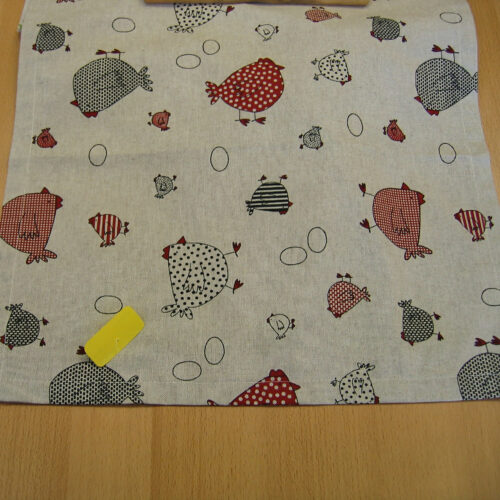 Tischdeckchen Canvas natur (Leinenlook) mit "flotten" Hühnern (50x50)