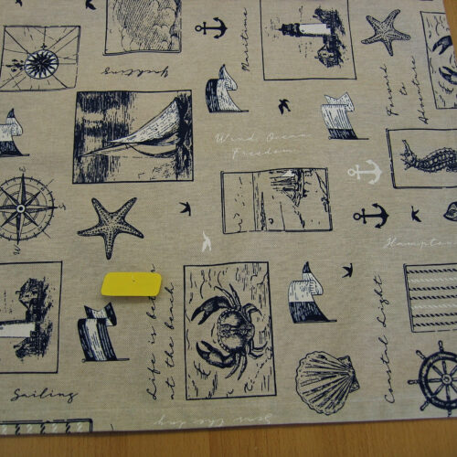 Tischdeckchen Canvas natur (Leinenlook) mit diversen maritimen Motiven (50x50)