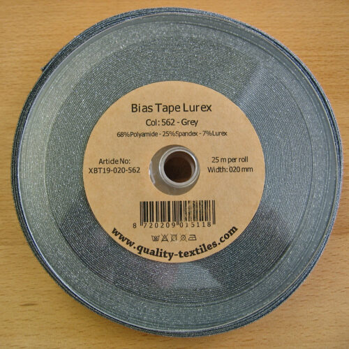 Schrägband elastisch Lurex (Falzgummi) 20 mm grau