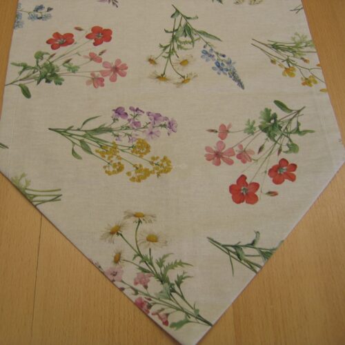 Tischläufer (sF) Canvas natur (Leinenlook) mit bunten Blumen (40x140)